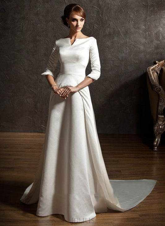 Wedding Dresses Train Watteau Satin A-Line Wedding Savannah Dress