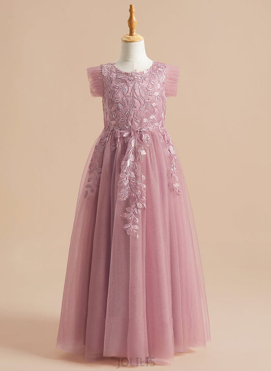 Sleeves A-Line - Flower Girl Dresses Short Flower Alannah Tulle Neck Girl Floor-length Dress Scoop