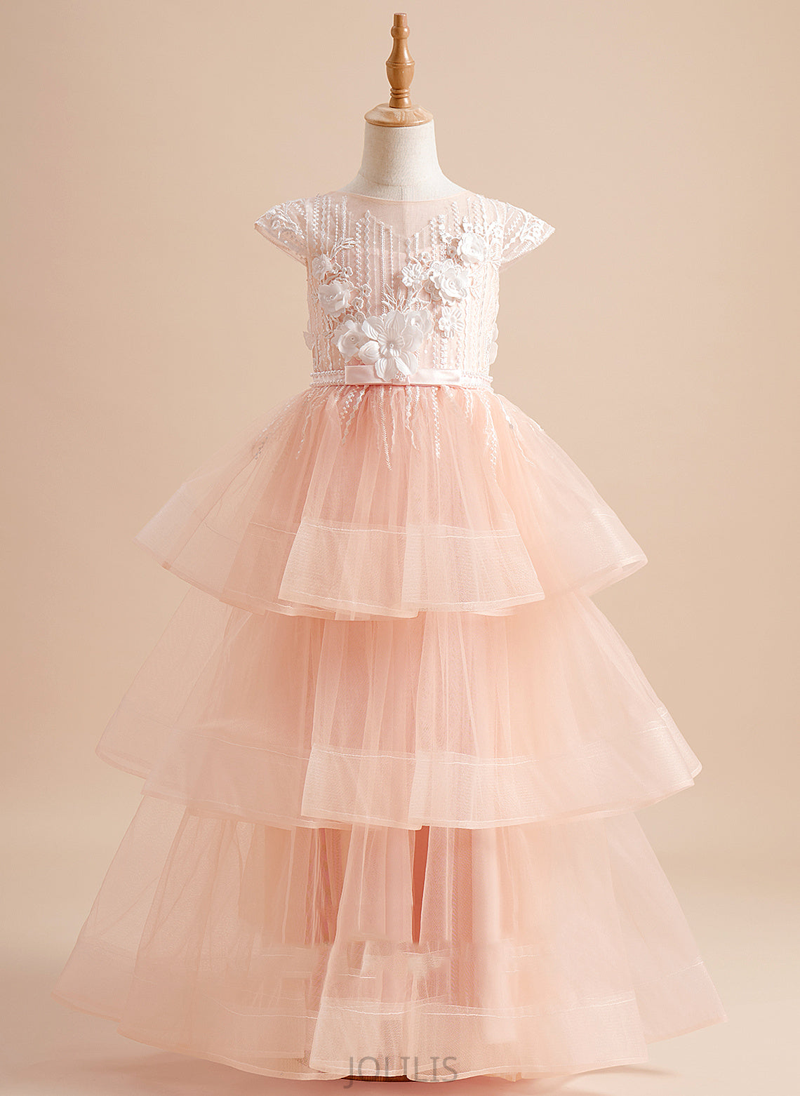 With Neck Finley Sleeves Flower Girl Dresses - Tulle Floor-length Scoop Girl Dress Short Ball-Gown/Princess Beading/Flower(s)/Bow(s) Flower