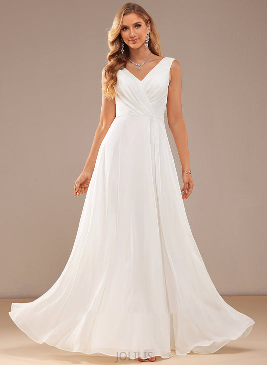 Wedding A-Line Chiffon With V-neck Madeleine Lace Floor-Length Wedding Dresses Dress