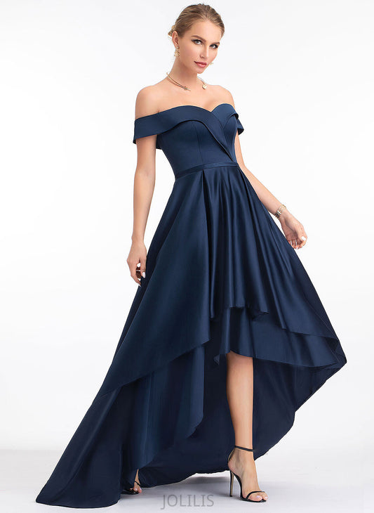 Prom Dresses Asymmetrical Satin Kinsley Off-the-Shoulder Ball-Gown/Princess