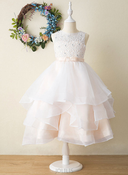 Dress Neck Scoop Girl Flower Girl Dresses Flower Tea-length Tulle/Lace - Ball-Gown/Princess Sleeveless Polly