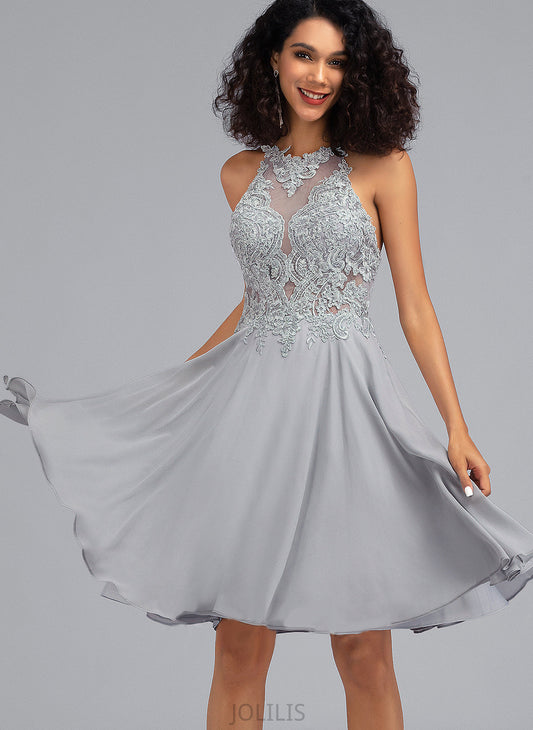 A-Line Sequins Knee-Length With Homecoming Dress Homecoming Dresses Scoop Neck Peggie Chiffon