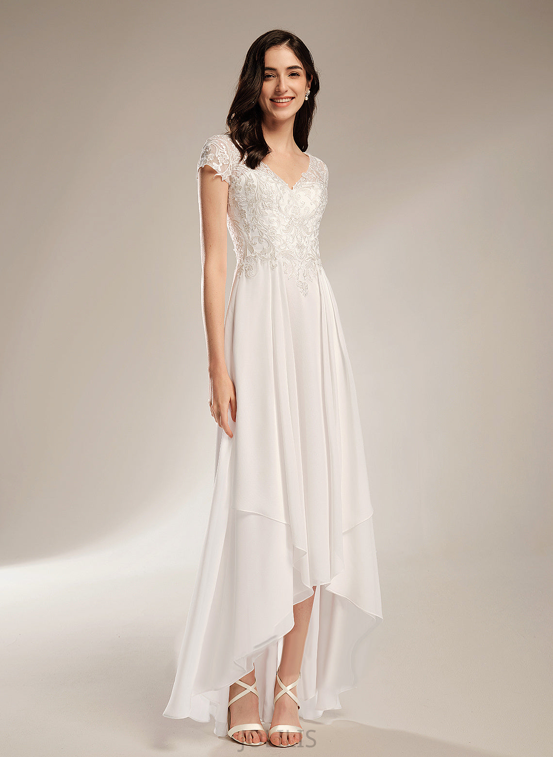 With Lace Chiffon Wedding Dresses Asymmetrical A-Line Wedding Dress Zara V-neck