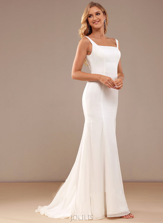 Chiffon Sweep Wedding Neckline Lace Trumpet/Mermaid Maureen Dress Square Train Wedding Dresses With