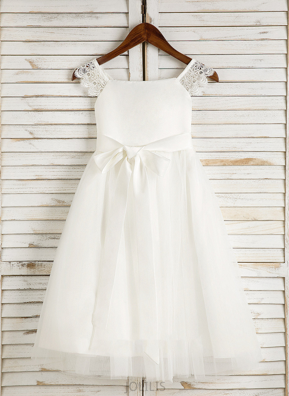 Lace/Sash Dress Sleeveless Girl Flower Girl Dresses Neckline Satin/Tulle A-Line - Square With Flower Christina Tea-length