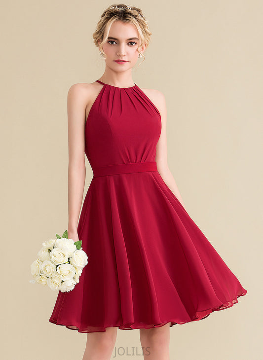 Dress Knee-Length Ruffle Neck A-Line Bow(s) Madalyn Chiffon Homecoming Dresses Homecoming Scoop With