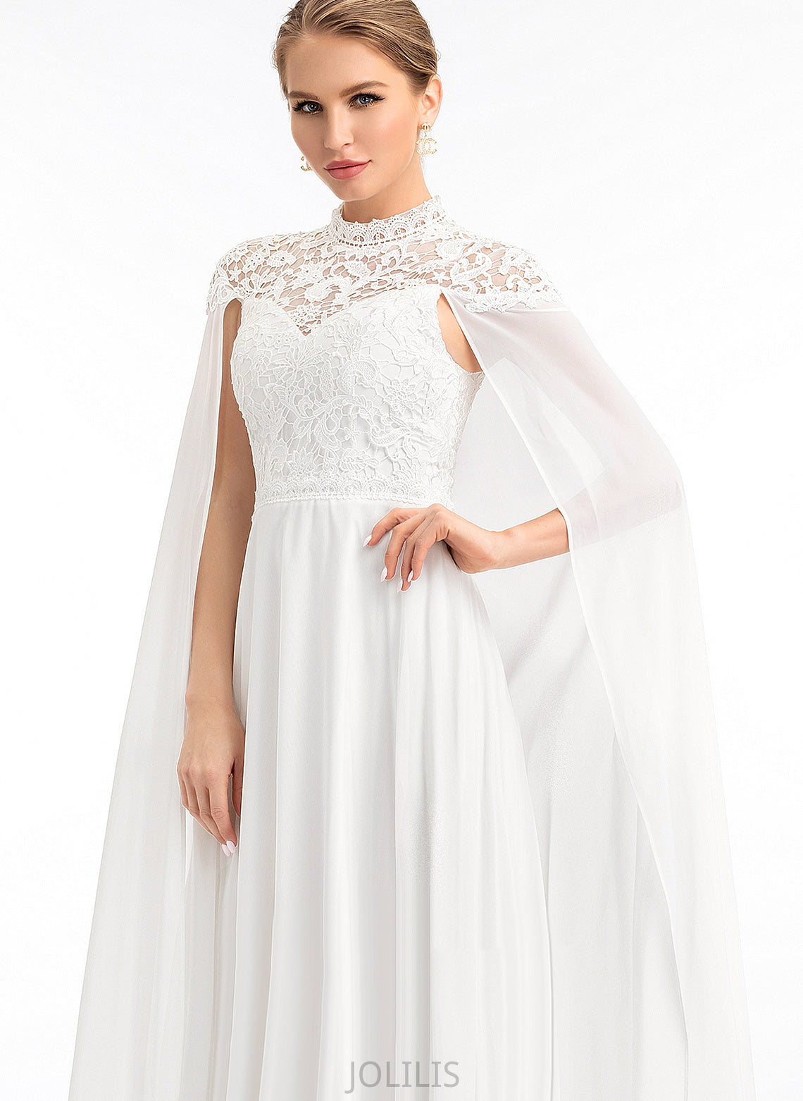 Wedding Dresses Chiffon Floor-Length Lace Lois Wedding A-Line Neck Dress High