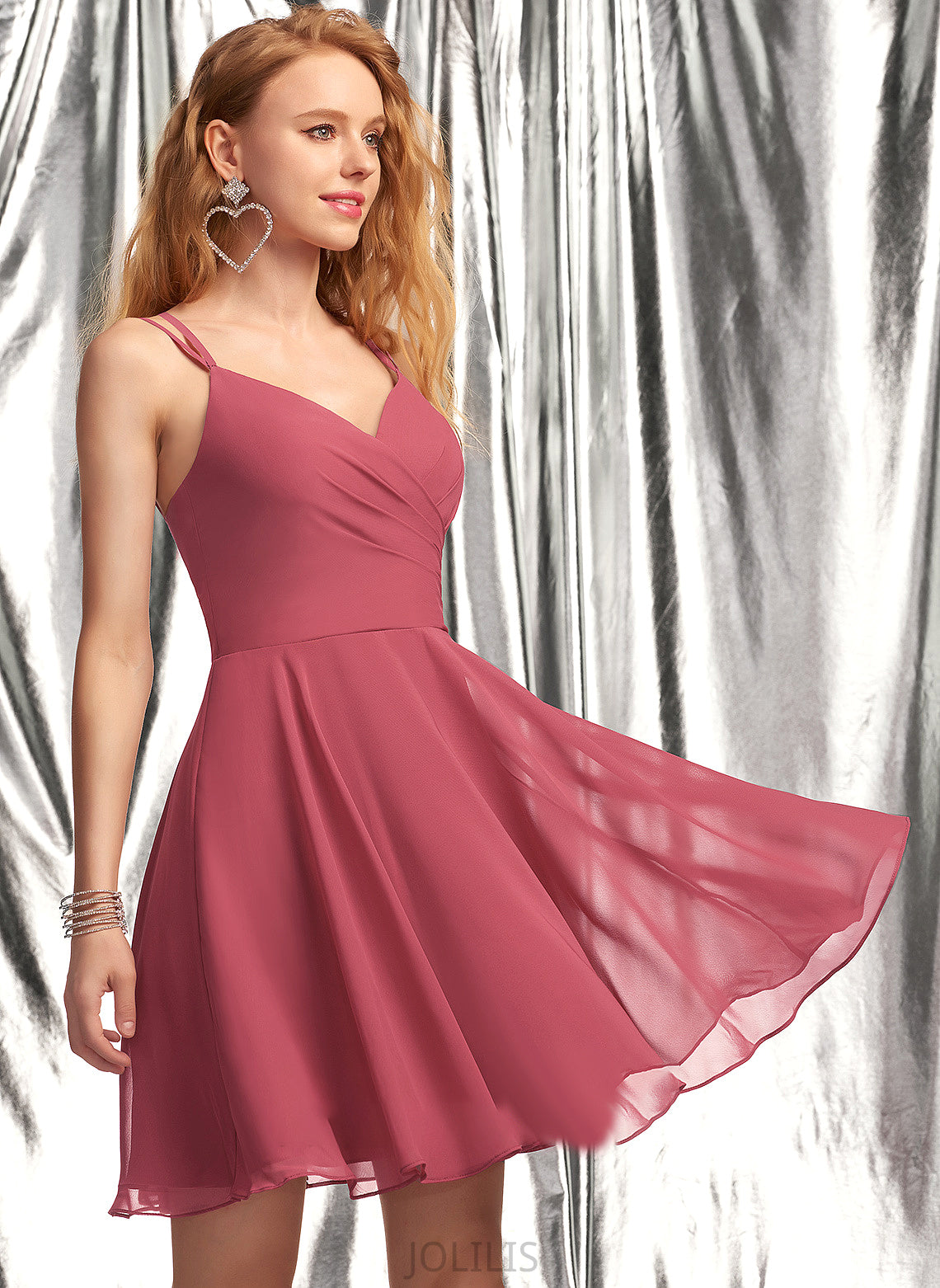 A-Line V-neck Ruffle Chiffon Brylee Prom Dresses With Short/Mini