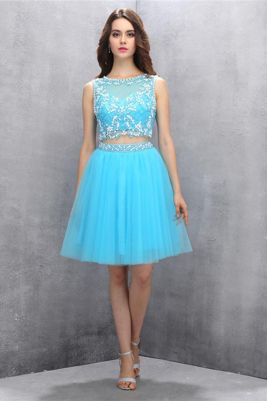 Two-piece Organza Open Back Homecoming/Prom Dresses With Beading  ED73