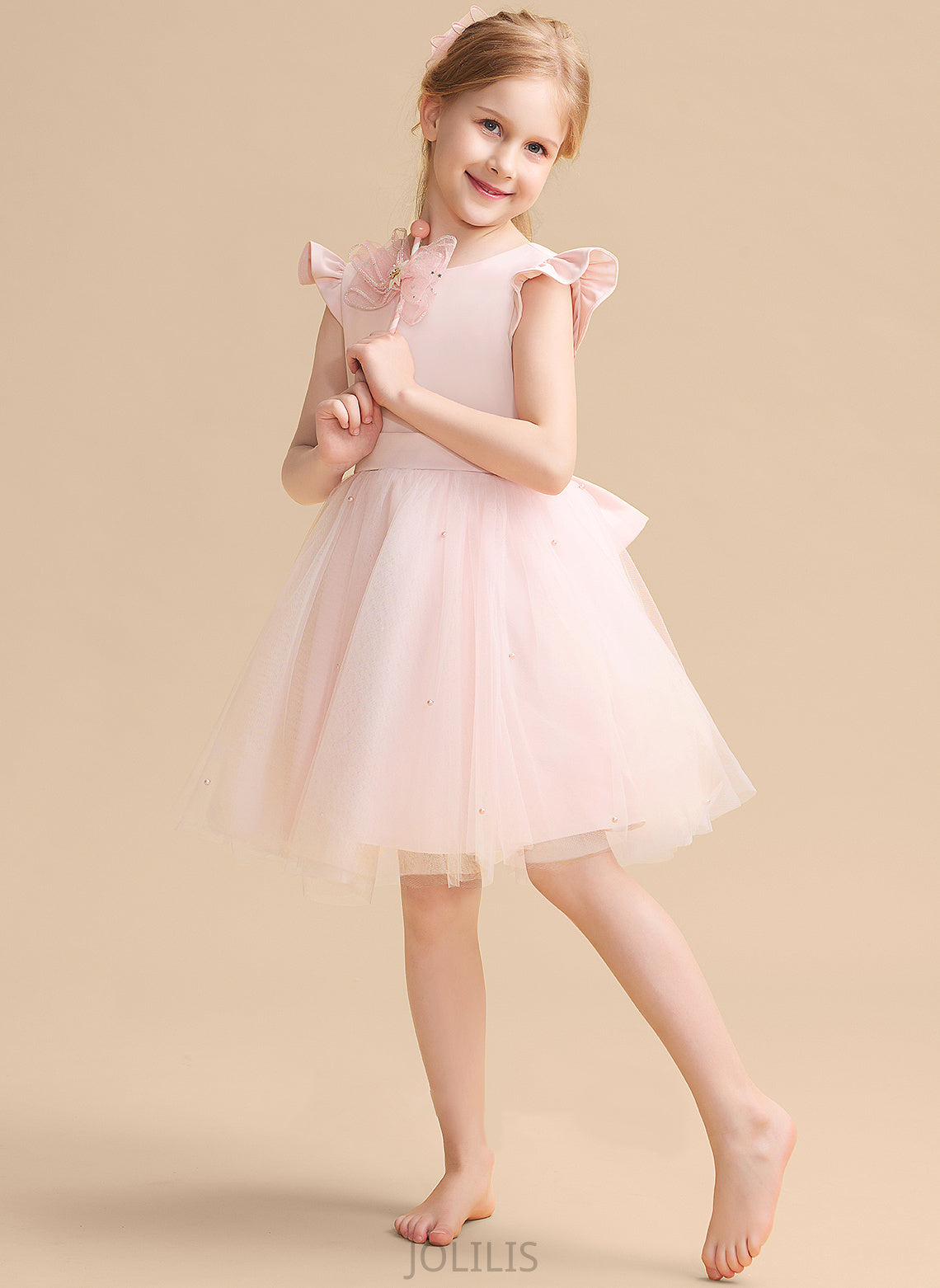 Dress With A-Line Azaria Ruffles/Beading/Bow(s) - Sleeveless Flower Girl Dresses Flower Girl Knee-length Neck Tulle Scoop