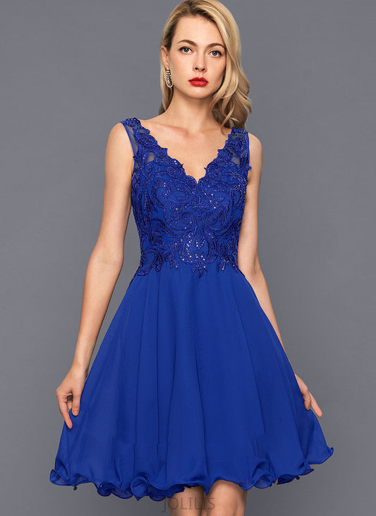 Homecoming Dresses V-neck Kathleen Homecoming Dress Chiffon Knee-Length A-Line