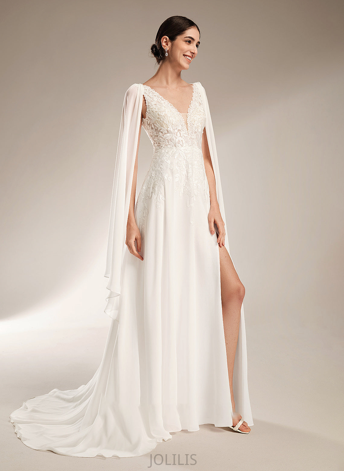 With Wedding Dresses Reyna Sequins Wedding Court V-neck A-Line Train Dress