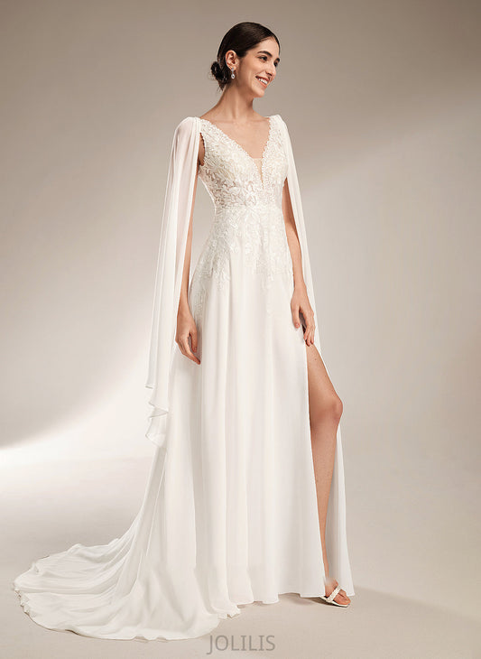 With Wedding Dresses Reyna Sequins Wedding Court V-neck A-Line Train Dress