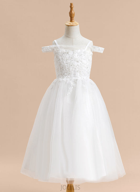 Lace Off-the-Shoulder Dress With A-Line Tulle - Flower Girl Dresses Girl Jaidyn Flower Sleeveless Tea-length