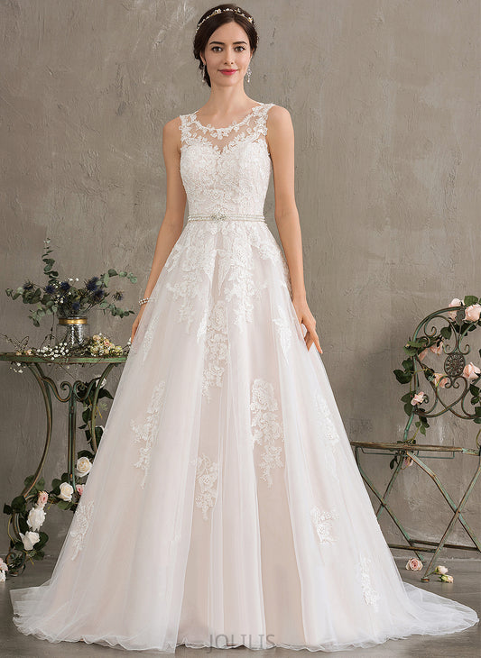 Tulle Scoop Train Ball-Gown/Princess With Kiera Dress Neck Sequins Wedding Wedding Dresses Lace Court Beading