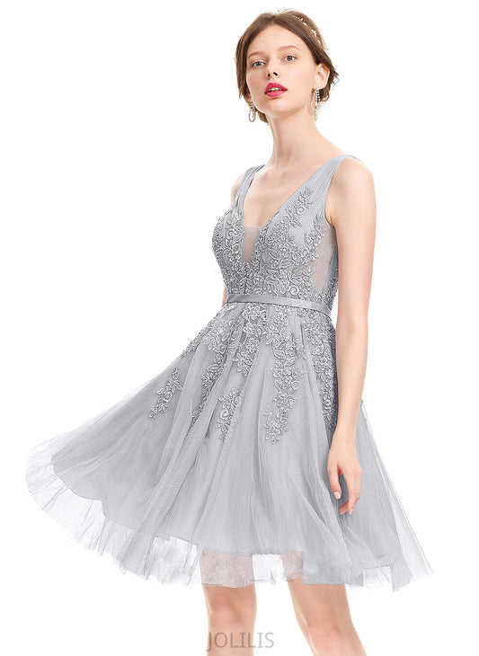 Beading A-Line V-neck Knee-Length Lace Kaylynn Dress Homecoming Sequins Tulle With Homecoming Dresses