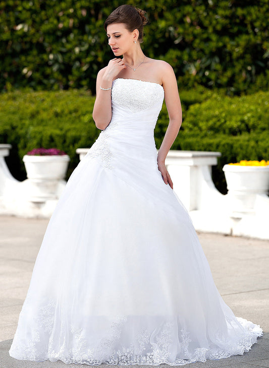 Wedding Dress Ball-Gown/Princess Diamond Train Chapel Organza With Wedding Dresses Lace Strapless Satin Beading