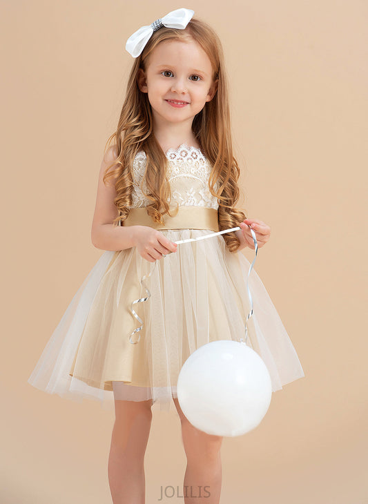 Dress A-Line/Princess - sash) Girl Straps Flower Girl Dresses Knee-length Kiley With Sash/Bow(s) Sleeveless Tulle/Lace (Undetachable Flower