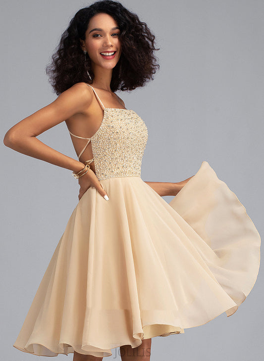 Homecoming Dresses Neckline Dress Beading Angelique A-Line Homecoming Chiffon Sequins Knee-Length With Square