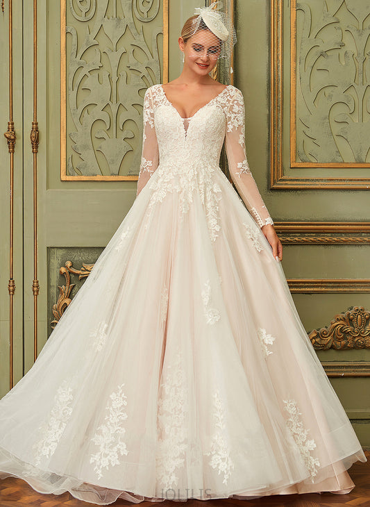 Wedding Wedding Dresses Dress Yoselin Lace V-neck Train Tulle Ball-Gown/Princess Court