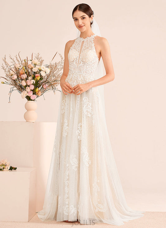 Train Neck Aracely A-Line Dress Beading Wedding Dresses With Wedding Court High