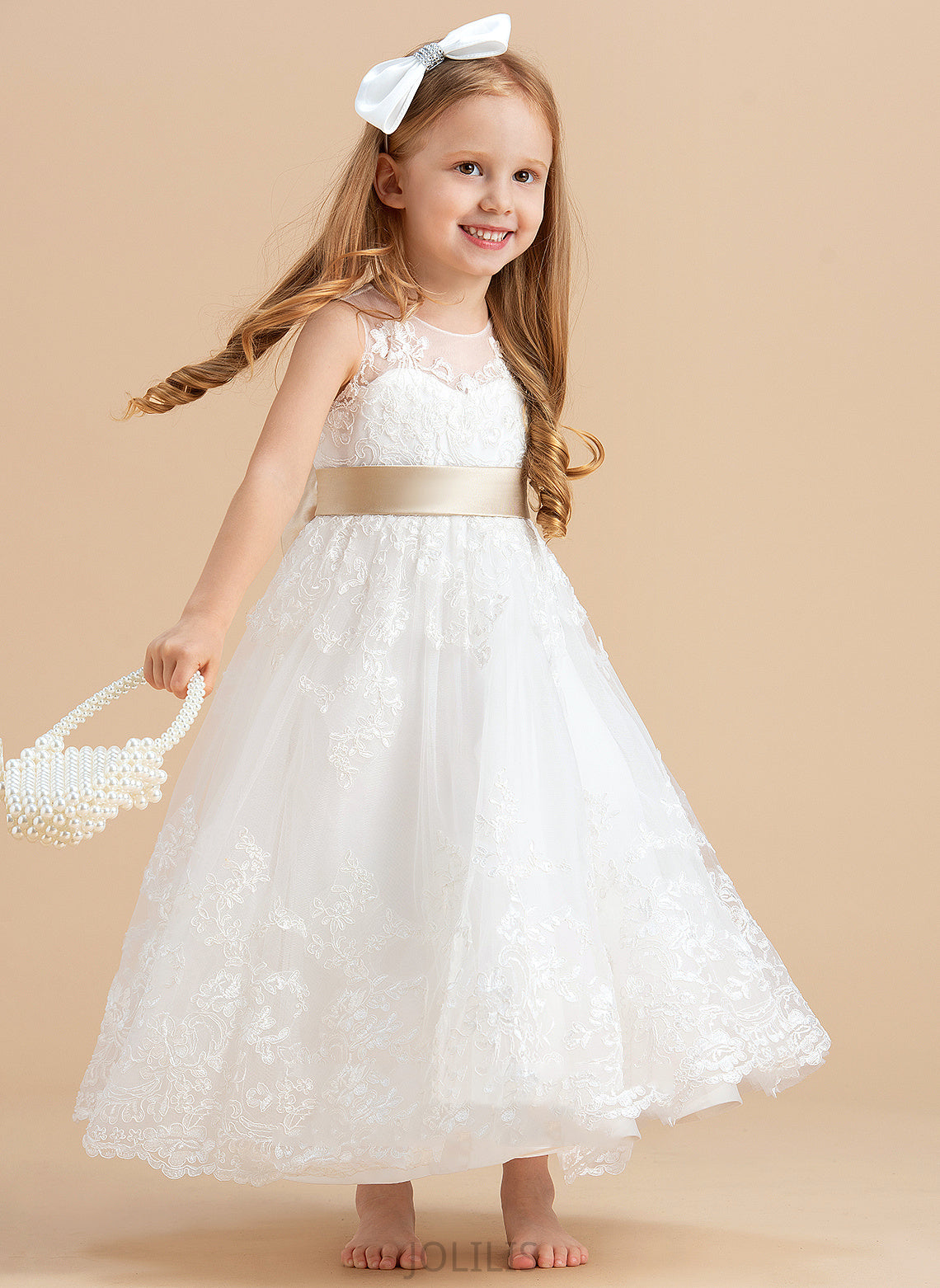 Dress - Scoop With Flower Girl Dresses Flower Girl Ankle-length Nevaeh A-Line/Princess Sleeveless Sash/Bow(s) Satin/Tulle/Lace Neck