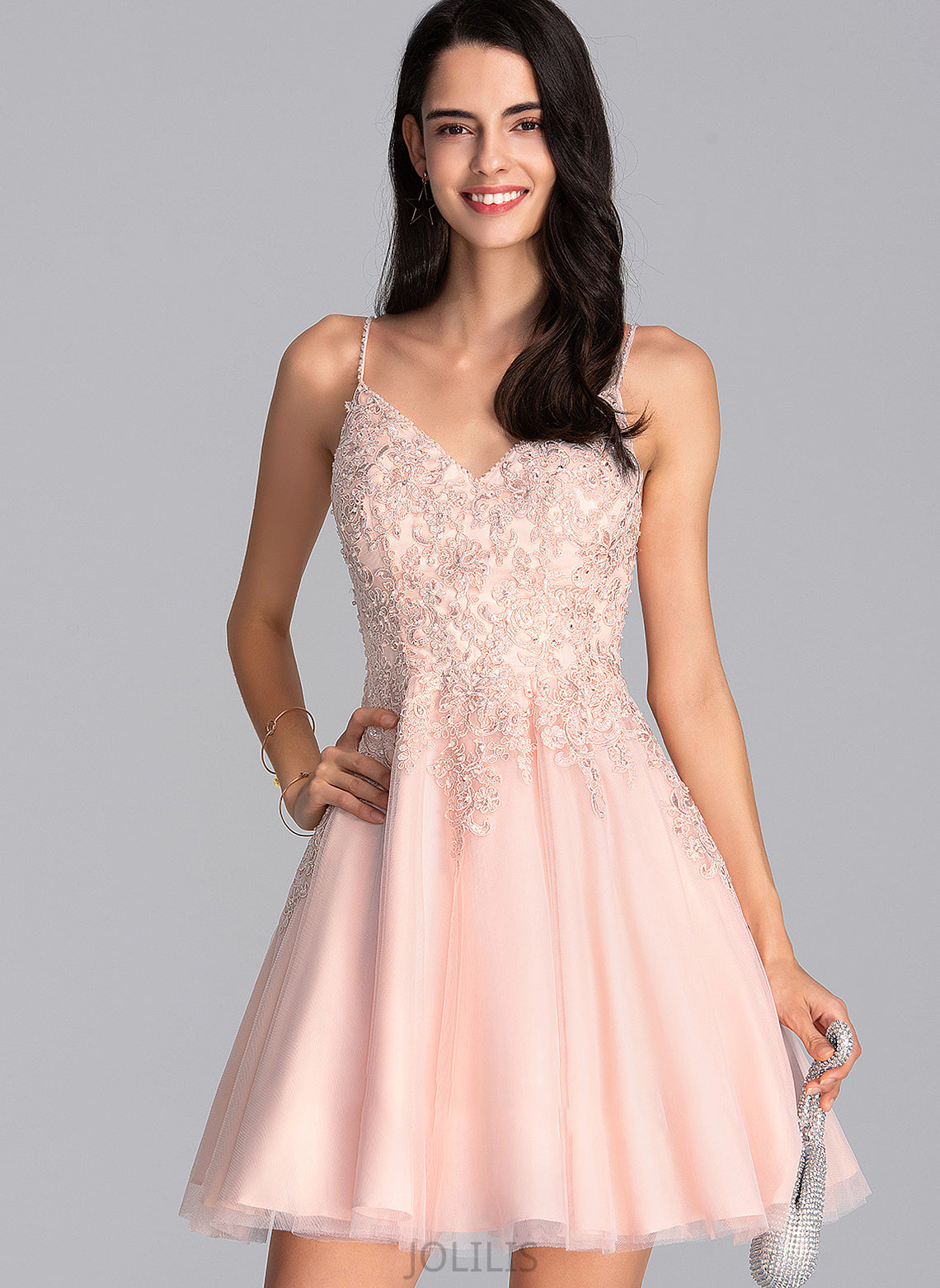 Prom Dresses With Belen Tulle A-Line Beading Sequins V-neck Short/Mini