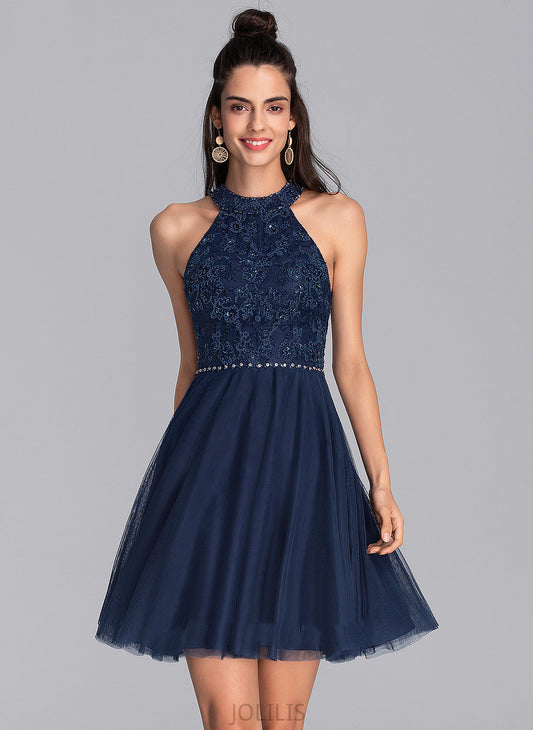 Homecoming Dresses Dress With A-Line Homecoming Lace Tulle Amani Neck Scoop Short/Mini Beading