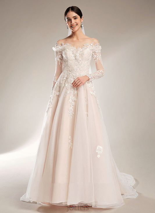 Tulle Train Annika Dress Wedding Dresses Off-the-Shoulder With Wedding Ball-Gown/Princess Sequins Court Lace