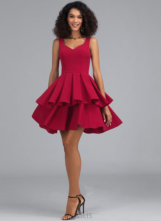 Dress With Homecoming Dresses Crepe A-Line Homecoming Taniyah Short/Mini Ruffles Stretch V-neck Cascading