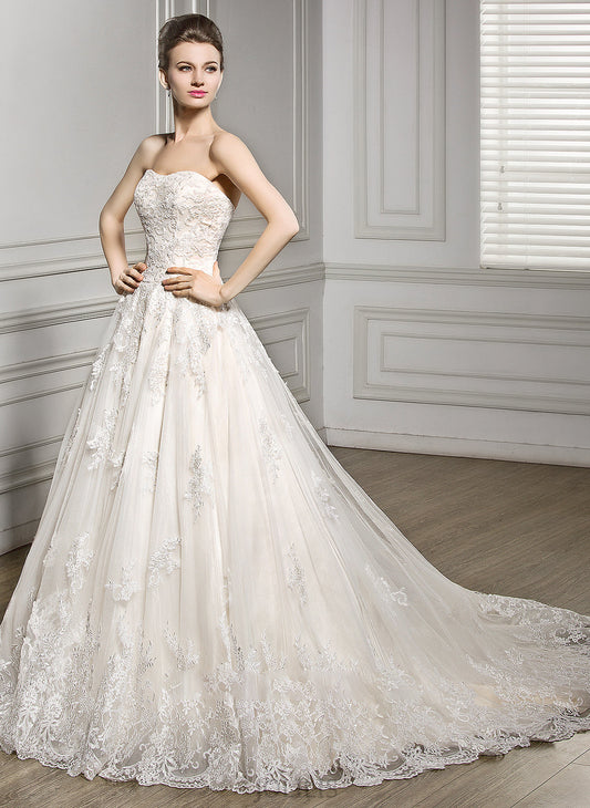 Dress Lace Sweetheart Train Wedding Dresses Court Ball-Gown/Princess Tulle Wedding Aubrey