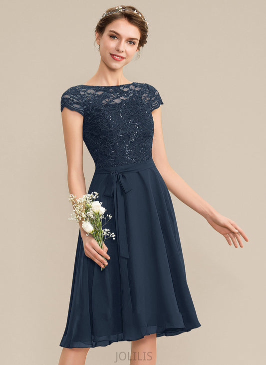 Lace A-Line Chiffon With Scoop Homecoming Dress Knee-Length Bow(s) Eliana Neck Homecoming Dresses