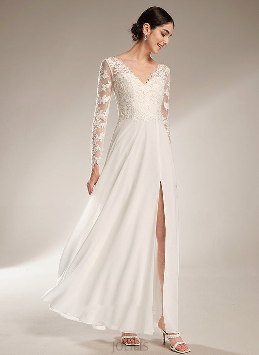 Dress Front Split Corinne A-Line Wedding Dresses Wedding V-neck With Floor-Length