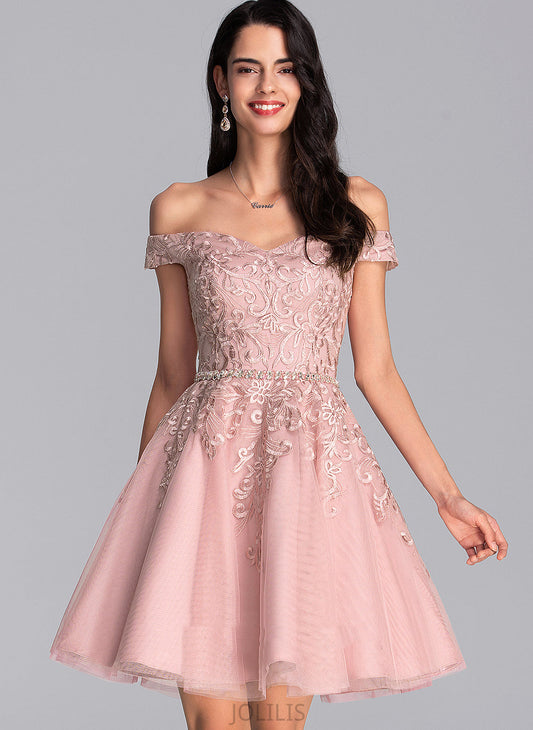 Homecoming Beading Lace Homecoming Dresses With Tulle Ingrid Off-the-Shoulder Dress Short/Mini A-Line