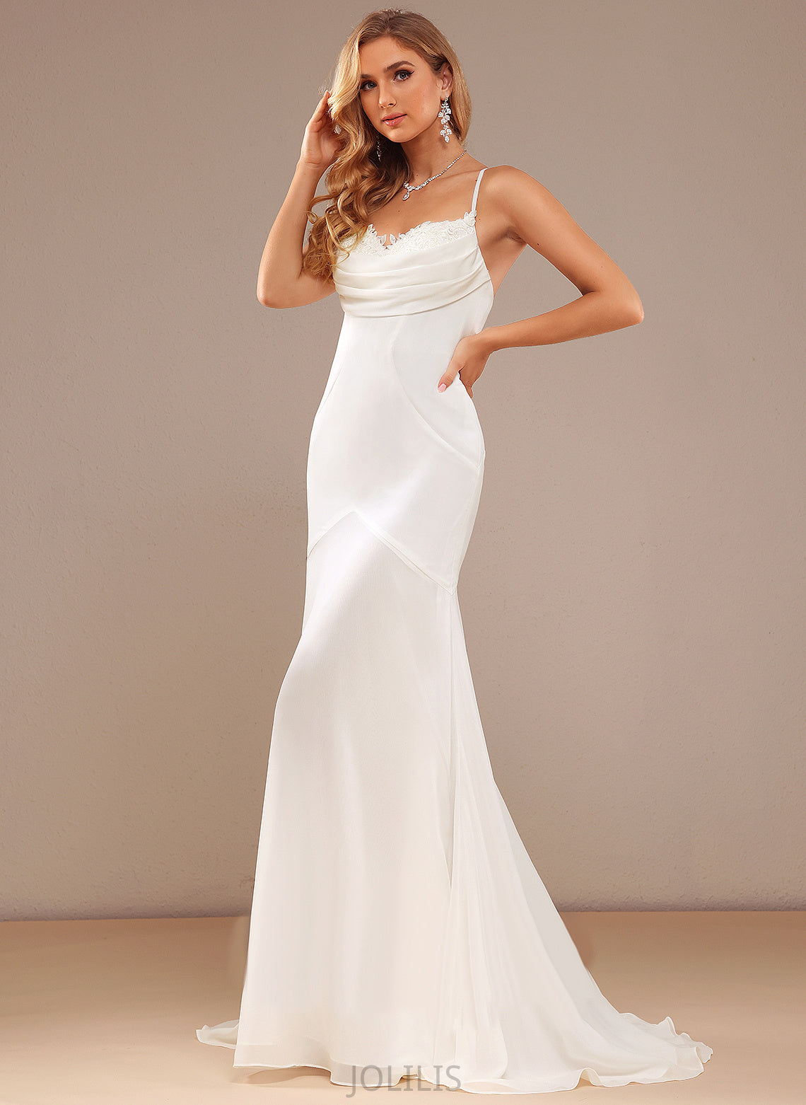 Chiffon V-neck Sweep Wedding Dresses Trumpet/Mermaid Dress Lace Jadyn With Wedding Train