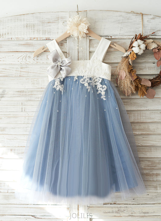 '- Tulle/Lace Flower Girl A-Line Straps Dress Kira Flower Girl Dresses Sleeveless Knee-length