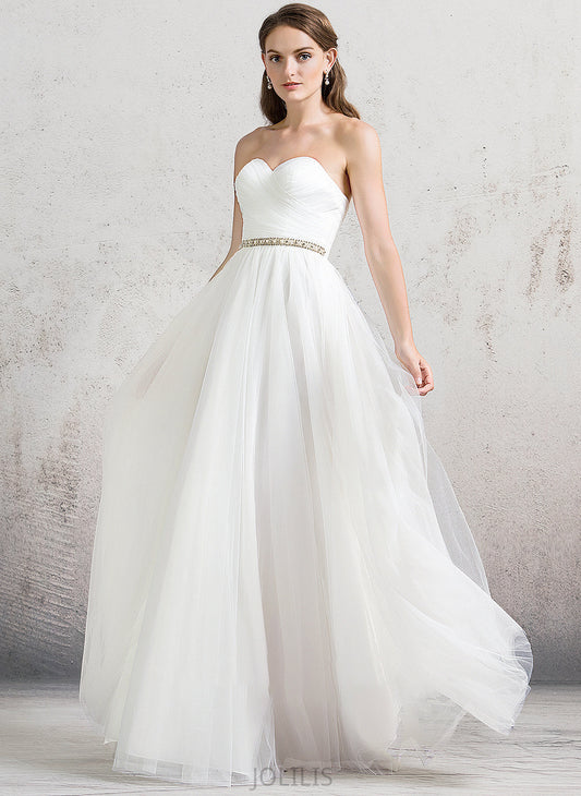 A-Line Karsyn Beading Floor-Length Sweetheart Ruffle Tulle With Wedding Dress Wedding Dresses