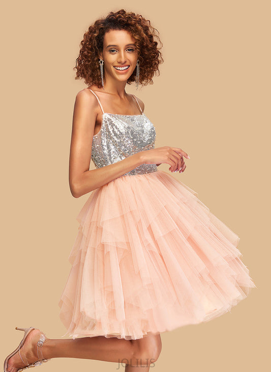 Homecoming Dresses Homecoming Square Neckline A-Line Dress With Knee-Length Kaliyah Sequins Tulle