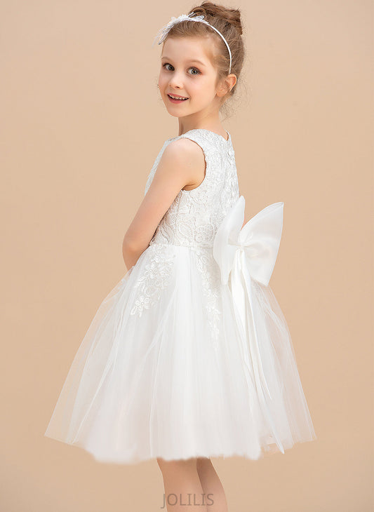 Lindsey Flower A-Line Knee-length - Girl Scoop Flower Girl Dresses With Sleeveless Tulle/Lace Neck Dress Lace/Bow(s)