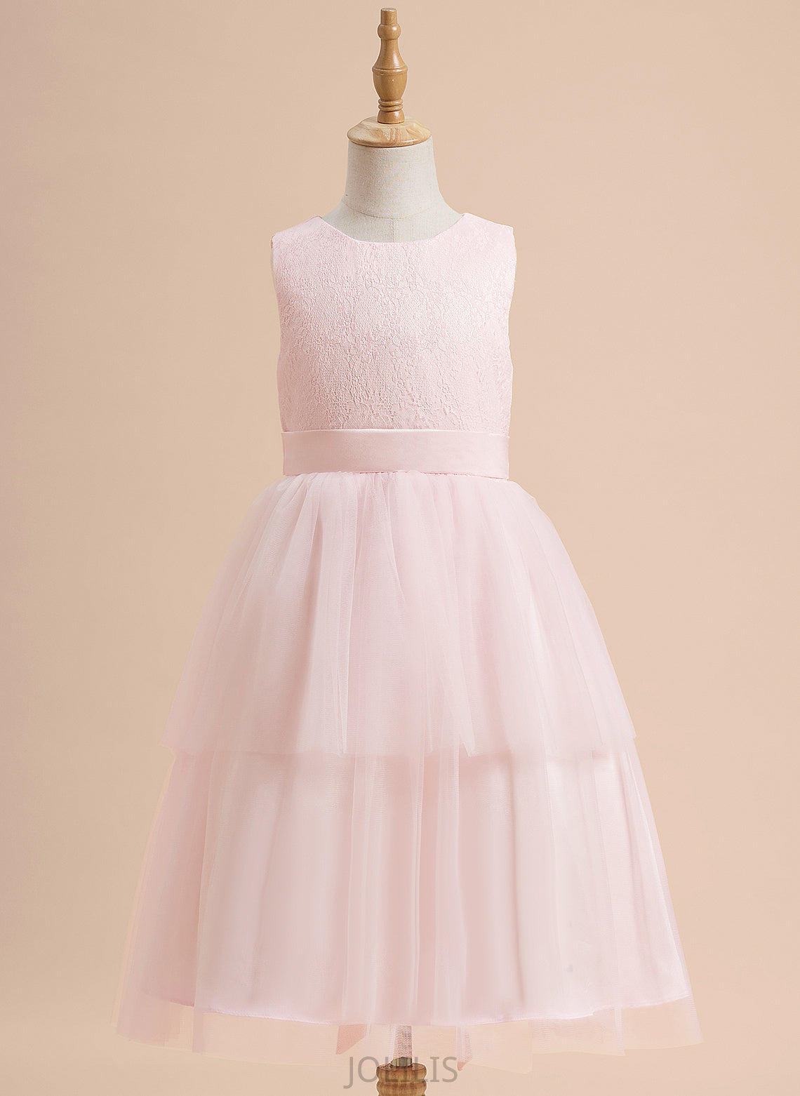 Girl A-Line Scoop Knee-length Flower Neck - Mariam Dress Satin/Tulle Sleeveless With Lace Flower Girl Dresses