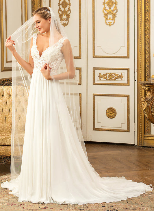 A-Line Train Jaylynn Court Chiffon Wedding Dress Wedding Dresses V-neck