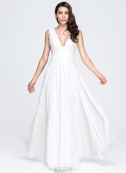 A-Line Wedding Wedding Dresses Floor-Length Pleated V-neck Alani With Chiffon Dress