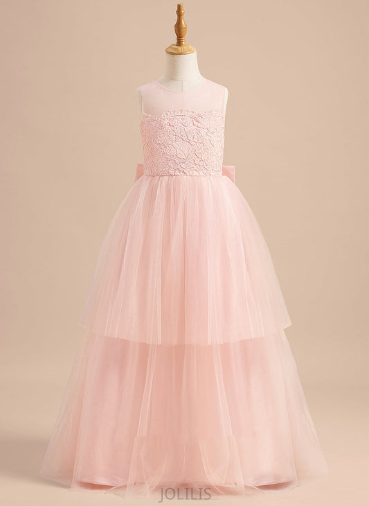 Adriana Scoop Floor-length Neck - Tulle With A-Line Sleeveless Dress Lace/Bow(s) Flower Girl Dresses Girl Flower