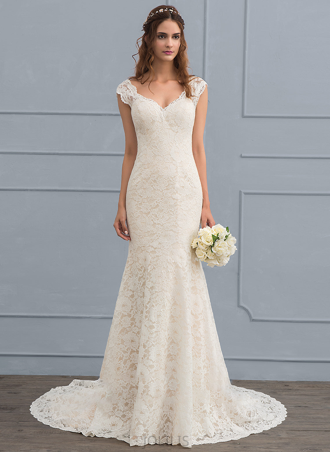 Wedding Court V-neck Trumpet/Mermaid Paisley Lace Wedding Dresses Dress Train