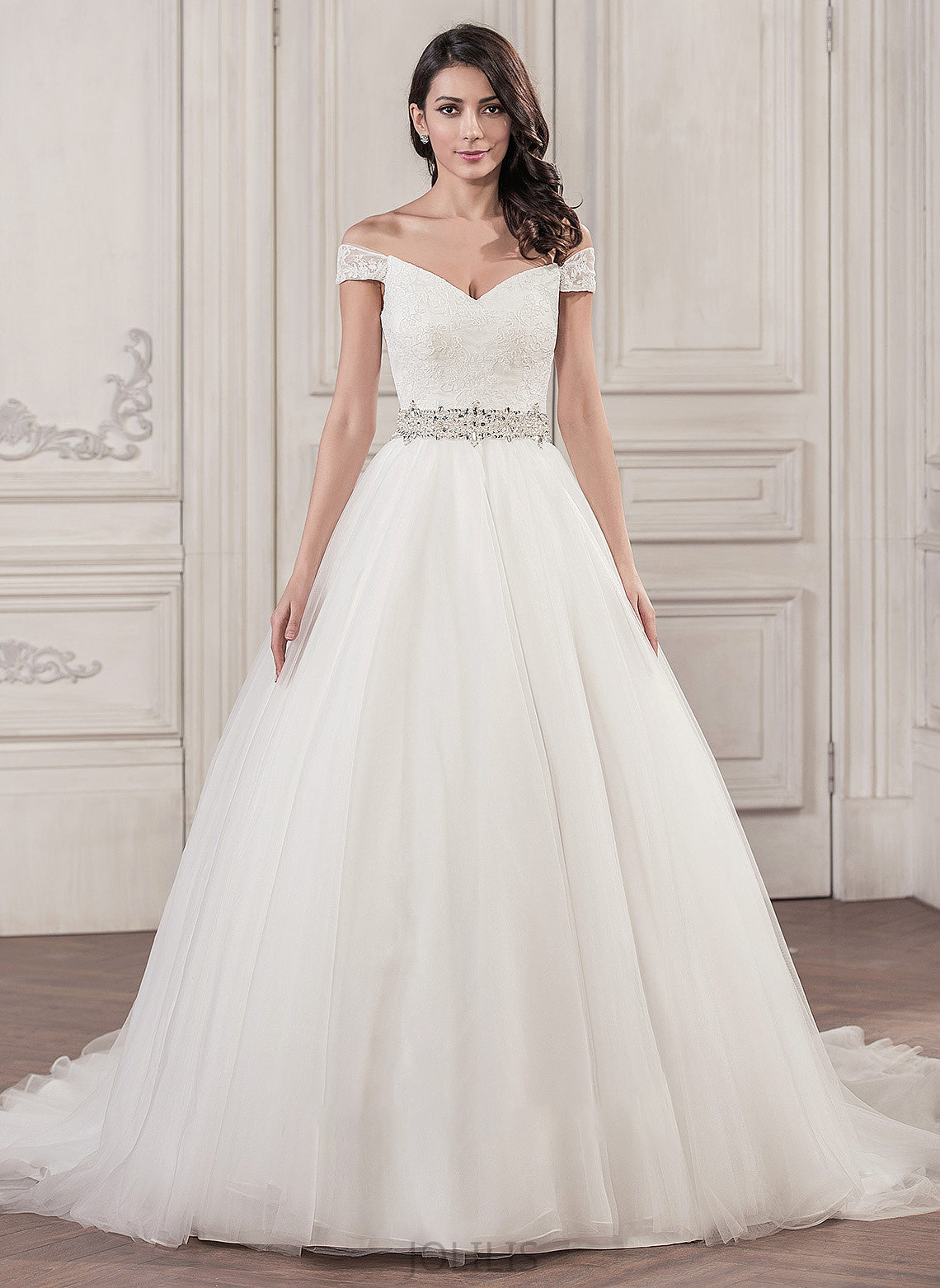 Ball-Gown/Princess Wedding Dresses Sequins Tulle Beading With Wedding Maeve Cathedral Train Dress