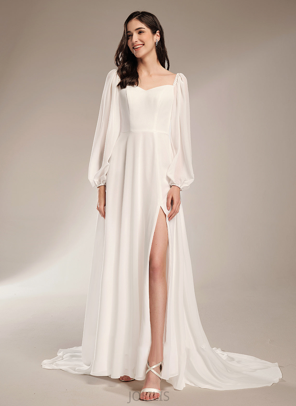 Split Train Wedding Dresses With Dress V-neck Wedding Chapel Front Rosalie A-Line