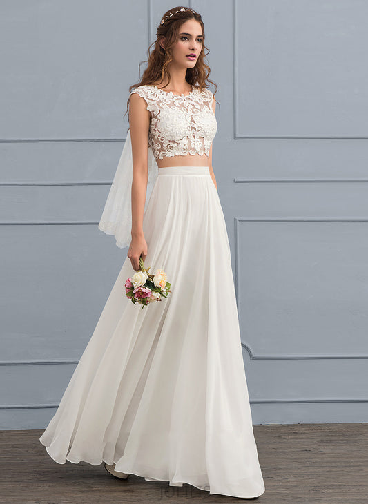 A-Line Veronica Scoop Dress Sequins Wedding Dresses Beading Floor-Length Chiffon With Neck Wedding