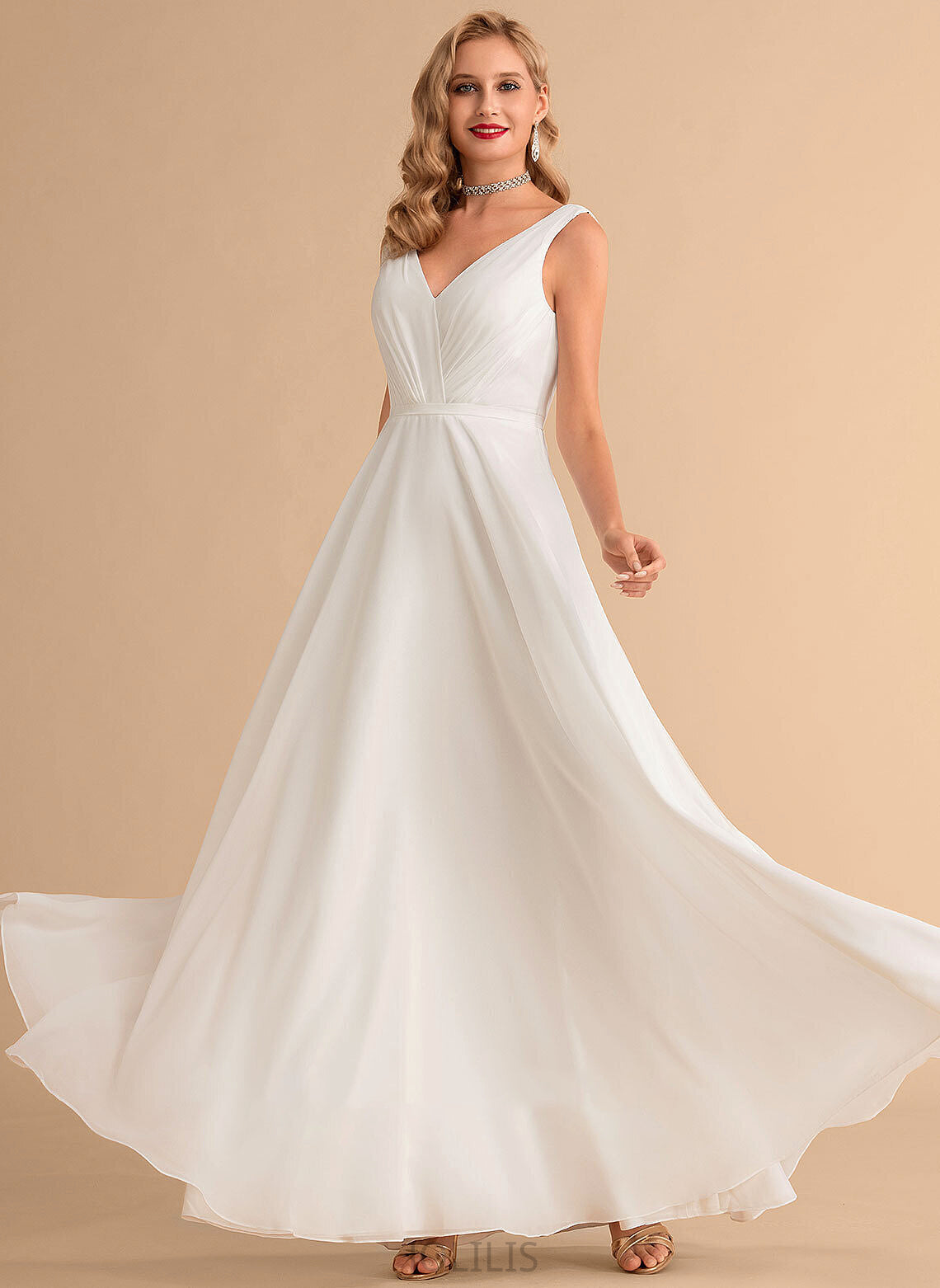 Dress Skye A-Line Wedding Dresses Floor-Length Wedding V-neck With Ruffle Chiffon