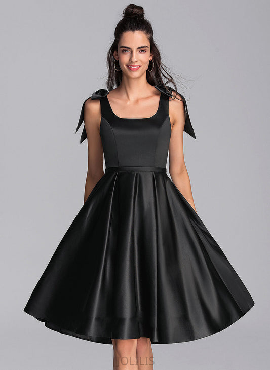 Neckline Bow(s) Square Knee-Length Satin A-Line Homecoming With Dress Homecoming Dresses Ariel